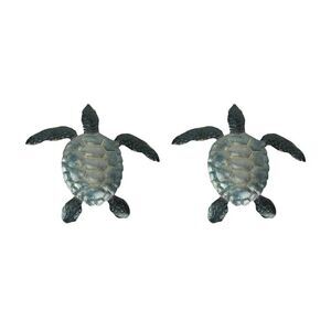 Set of 2 Blue Galvanized Metal Sea Turtle Wall Art Hanging Sculpture Home Decor